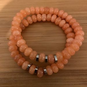 Pair of stretch bracelets 5x8mm Natural Rondelle Stone Orange. Brand new